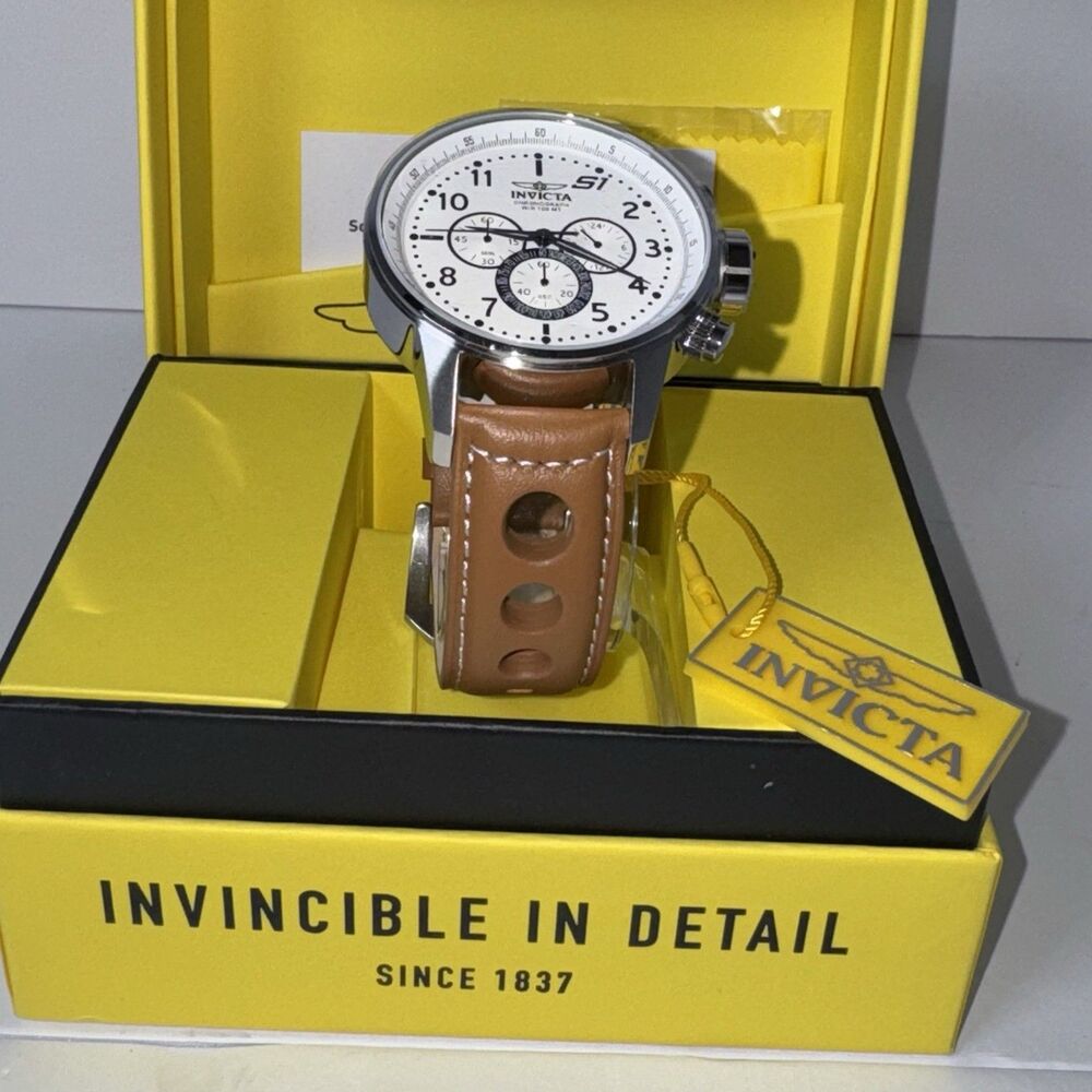 Invicta S1 Men’s Chronograph Quartz White Dial Brown Leather Strap 100m - Picture 12 of 16